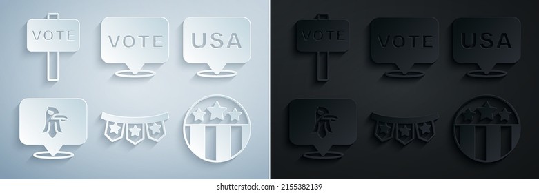 Set Carnival garland with flags, USA Independence day, Eagle, Medal star, Vote and  icon. Vector