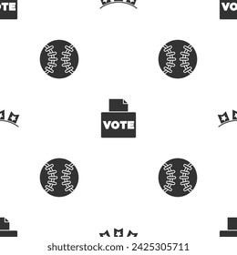 Set Carnival garland with flags, Vote box and Baseball ball on seamless pattern. Vector