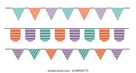 Set of Carnival garlands with flags and bones in flat style. Vector dog party garlands collection