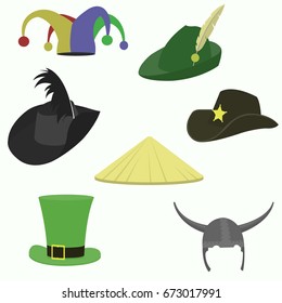 Set of carnival hats flat style