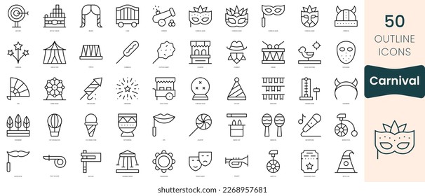 Set of carnival icons. Thin linear style icons Pack. Vector Illustration