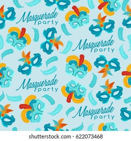Set of Carnival Mask with Feathers : Seamless Pattern : Vector Illustration