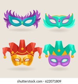 Set of Carnival Mask with Feathers : Vector Illustration