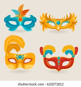 Set of Carnival Mask with Feathers : Vector Illustration