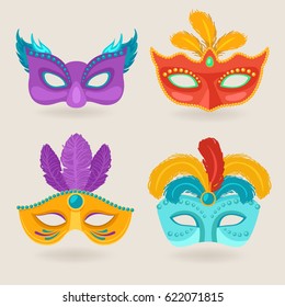 Set of Carnival Mask with Feathers : Vector Illustration