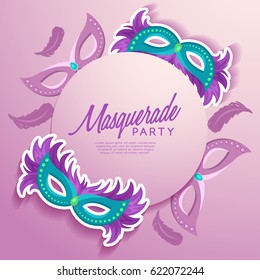 Set of Carnival Mask with Feathers : Vector Illustration