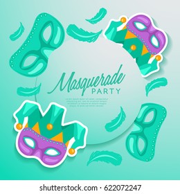 Set of Carnival Mask with Feathers : Vector Illustration
