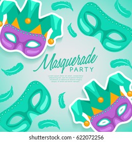 Set of Carnival Mask with Feathers : Vector Illustration