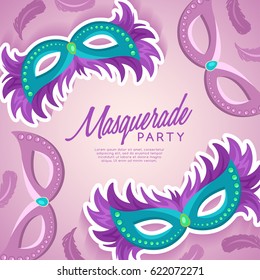Set of Carnival Mask with Feathers : Vector Illustration