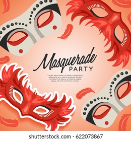 Set of Carnival Mask with Feathers : Vector Illustration