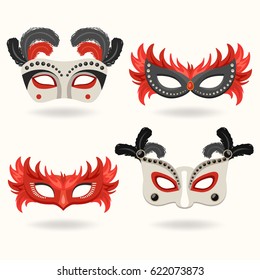 Set of Carnival Mask with Feathers : Vector Illustration