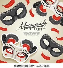 Set of Carnival Mask with Feathers : Vector Illustration
