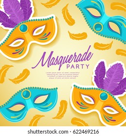 Set of Carnival Mask with Feathers : Vector Illustration