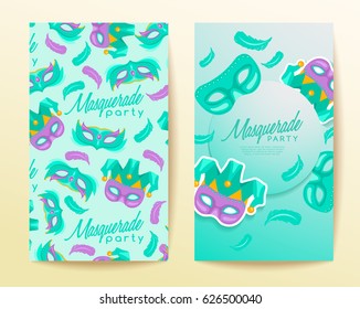 Set of Carnival Mask with Feathers : Vector Illustration