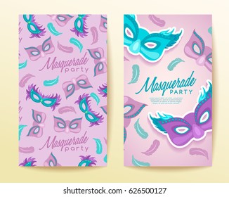 Set of Carnival Mask with Feathers : Vector Illustration