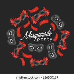 Set of Carnival Mask with Feathers : Vector Illustration