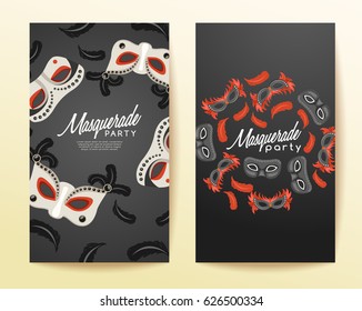 Set of Carnival Mask with Feathers : Vector Illustration