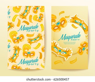 Set of Carnival Mask with Feathers : Vector Illustration