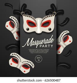Set of Carnival Mask with Feathers : Vector Illustration