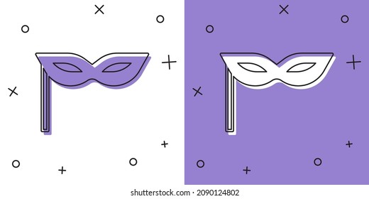 Set Carnival mask icon isolated on white and purple background. Masquerade party mask.  Vector