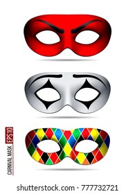 Set of Carnival Mask, Masquerade, Mardi Gras. Carnival glittering design for Night Party Poster, Dance Party Flyer, Musical Party Banner, Carnival Invitation.