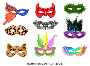 Set of carnival masks isolated on a white background. Vector graphics.