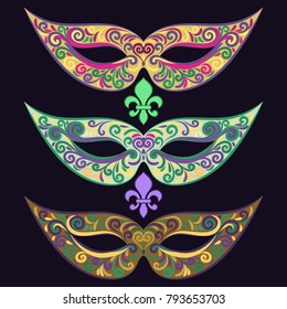 Set of carnival masks. Mardi Gras carnival mask. Masquerade masks