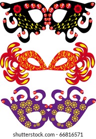 Set of carnival masks on the isolated background