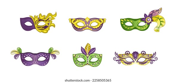 Set of carnival masks on white background