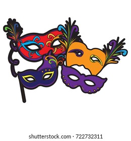 Set of carnival masks on a white background, Vector illustration
