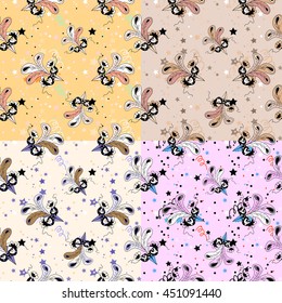 Set of Carnival Masks Seamless Patterns
