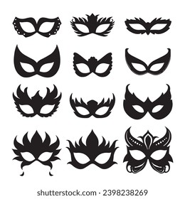 Set of carnival masks silhouettes. Simple black icons of masquerade masks. Carnival mask silhouettes