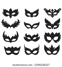 Set of carnival masks silhouettes. Simple black icons of masquerade masks. Carnival mask silhouettes