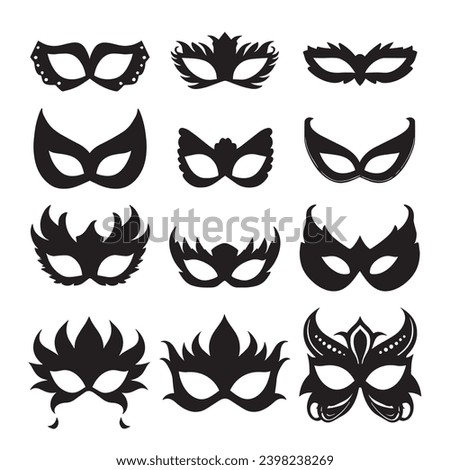 Set of carnival masks silhouettes. Simple black icons of masquerade masks. Carnival mask silhouettes