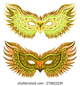 Set of carnival masks. Simple illustration for your design. Vectorized watercolor drawing.Vector abstract background. Vintage design.. Isolated on white background.