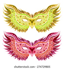 Set of carnival masks. Simple illustration for your design. Vectorized watercolor drawing.Vector abstract background. Vintage design. Isolated on white background.
