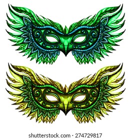 Set of carnival masks. Simple illustration for your design. Vectorized watercolor drawing.Vector abstract background. Vintage design. Isolated on white background.