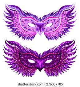 Set of carnival masks. Simple illustration for your design. Vectorized watercolor drawing.Vector abstract background. Vintage design.. Isolated on white background.
