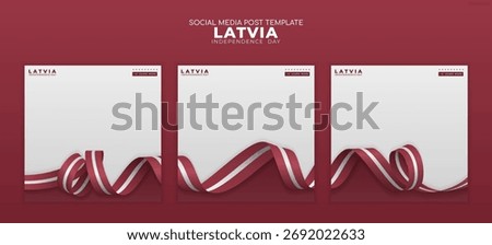 Set of Carousel background template with Latvia 3D ribbon flag, National flag background design