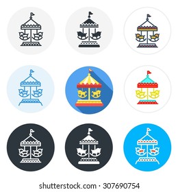 Set of carousel icons in different styles isolated on white background.