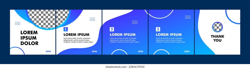 set of carousel or microblog templates with blue gradient colors for social media posts