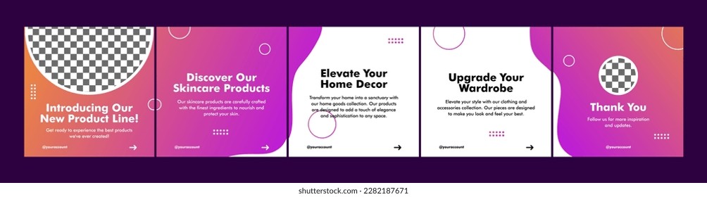 set of carousel or microblog templates for social media posts. banner template with red, yellow and purple gradient theme