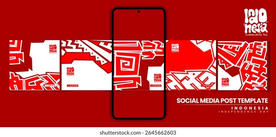Conjunto de carrossel post design com fundo labirinto 3D simples para o dia da independência da indonésia.