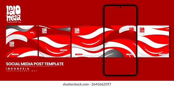 Definir carrossel post design em fundo branco acenando para a campanha do dia da independência da indonésia. carrossel fundo para o dia nacional do país