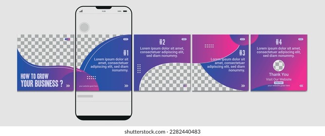 Set Of Carousel Post Template, Editable Carousel Post, Social Media Carousel Post For Business.