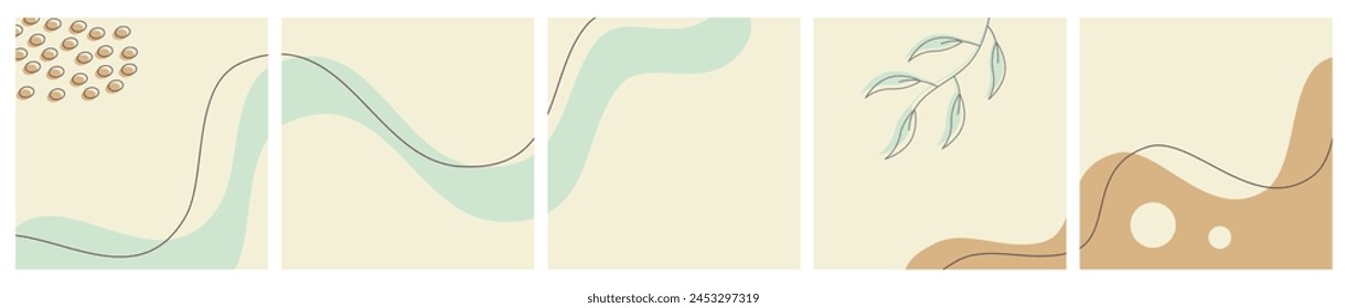 Set of carousel post template. Simple clean social media banner on pastel color. Abstract shapes backdrop for seasonal ad promotion.