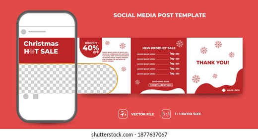 Set of carousel social media banner template. Christmas sale post template banner with photo collage. Usable for social media, banner and web internet ads. Flat design vector isolated.