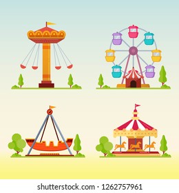 Set of carousels in carnival. Vector illustratio