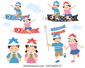 Set of carp streamers and children　Children's Day image material