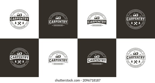 set of carpenter logo design badge. industrial wood worker.